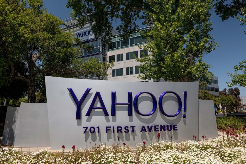 A Yahoo sign in front of the Verizon division's headquarters.