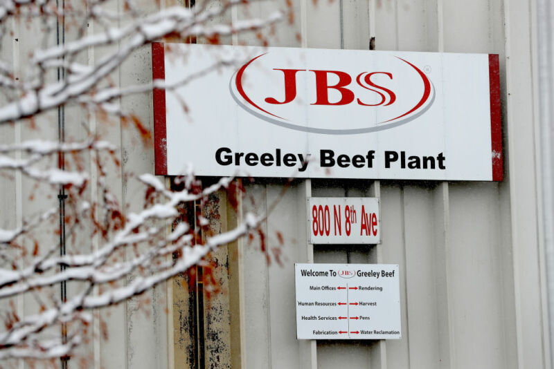 Exterior sign for JBS Greeley Beef Plant.