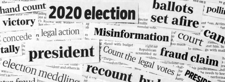 A collage of newspaper headlines describing election fraud.