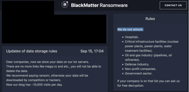 BlackMatter claims it doesn't attack critical infrastructure.