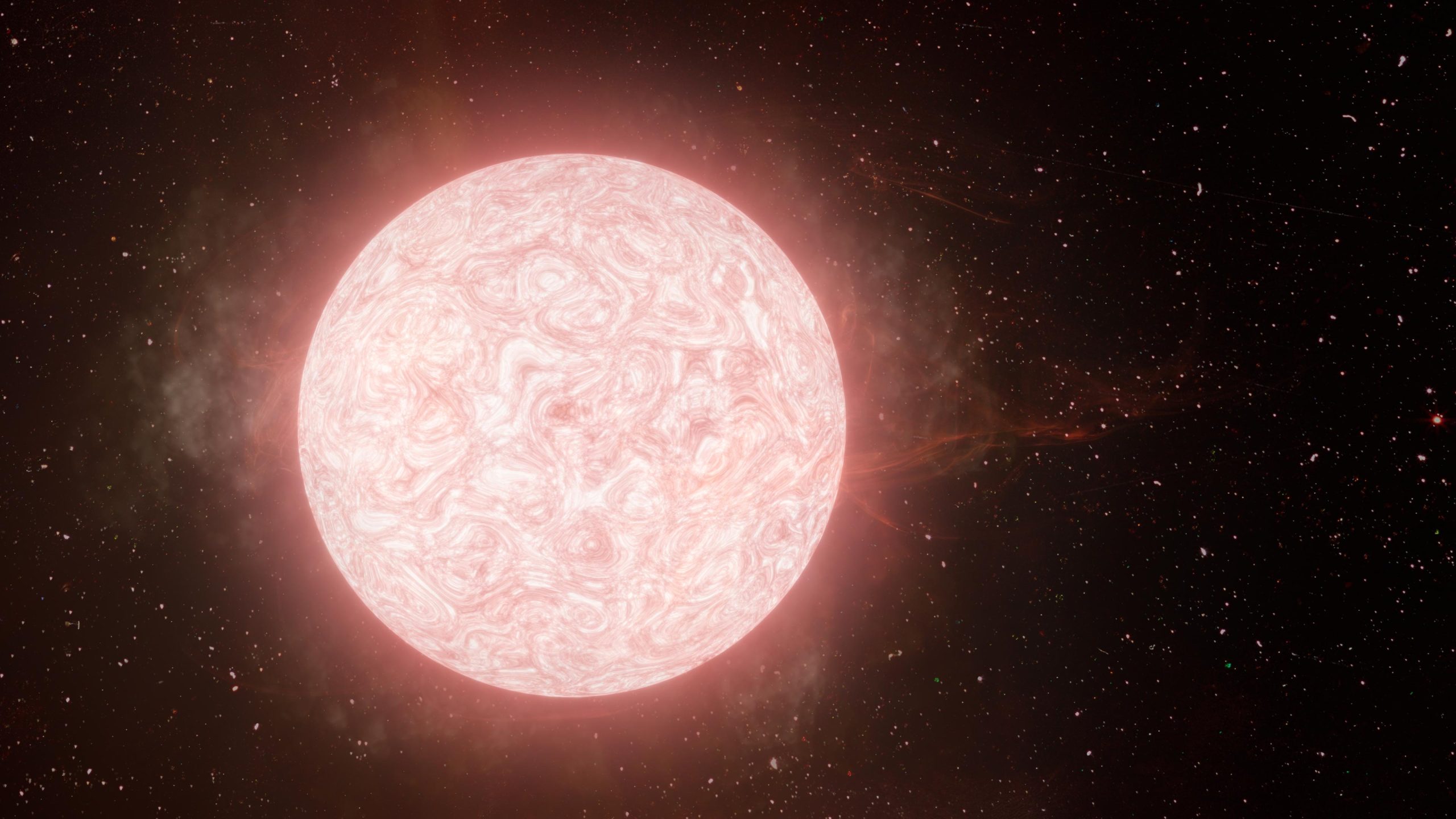 red supergiant star in the final year of its life emitting a tumultuous cloud of gas.