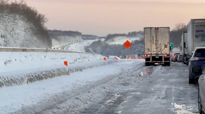 Vehicles are stuck in gridlock in the morning on the Interstate Highway I-95 near Stafford, Virginia, U.S., January 4, 2022 in this still image obtained from a social media video. Susan Phalen/via REUTERS (Susan Phalen/via REUTERS / Reuters Photos)