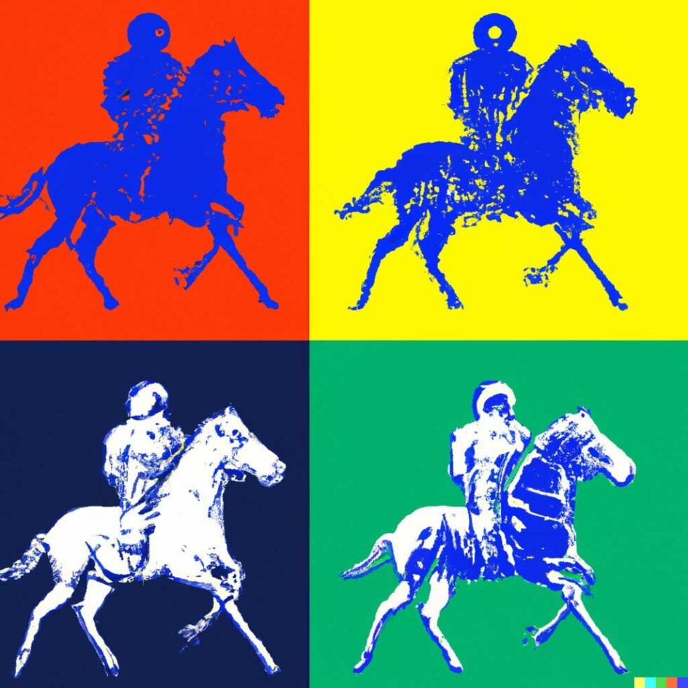 "An astronaut riding a horse in the style of Andy Warhol," an image generated by AI-powered Dall-E.