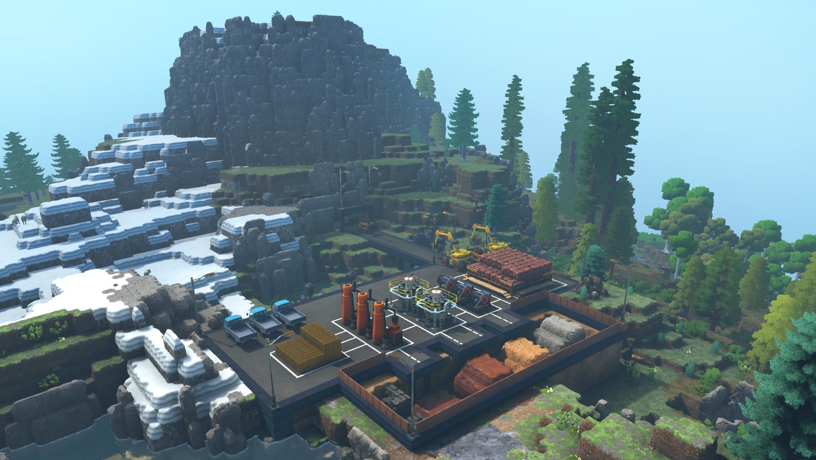 Screenshot of Eco game featuring large factory in mountain setting