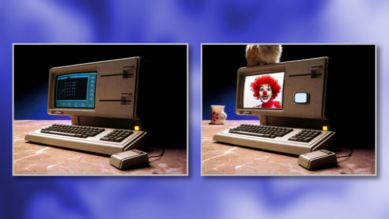 An example of a 1983 file photo of the Apple Lisa computer that has been significantly enhanced by Generative Fill in the Adobe Photoshop beta.