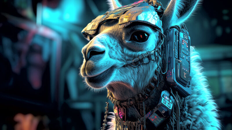 An AI-generated image of a cybernetic llama.