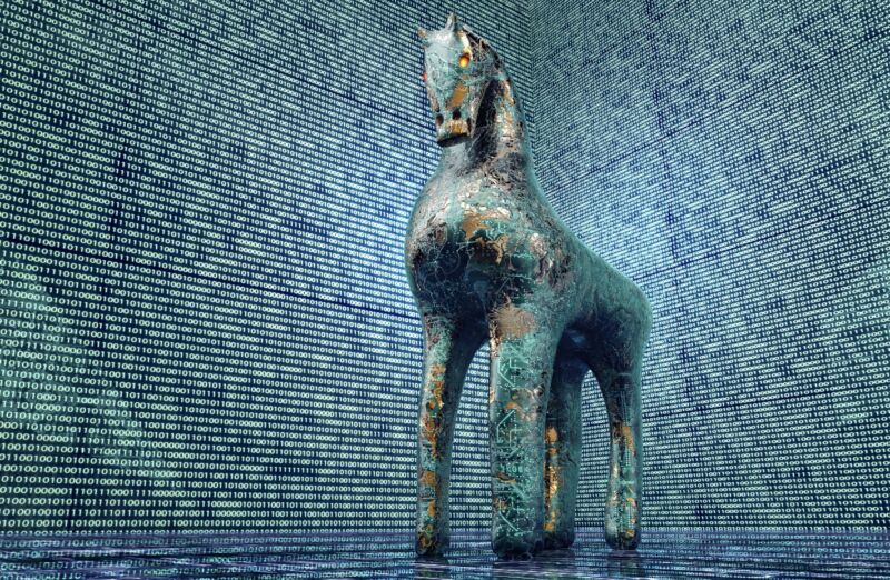 Illustration of a Trojan horse in an electronic environment.