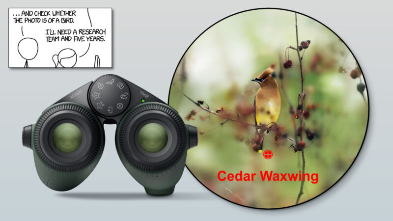 The Swarovski Optik Visio binoculars, with an excerpt of a 2014 xkcd comic strip called 