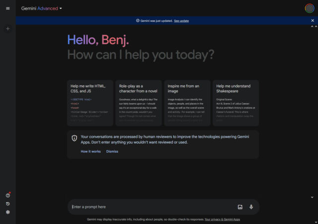 A screenshot of Google Gemini Advanced in the web interface.
