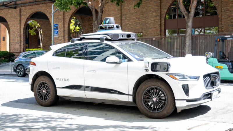 A Waymo self-driving car in front of Google's San Francisco headquarters, San Francisco, California, June 7, 2024.